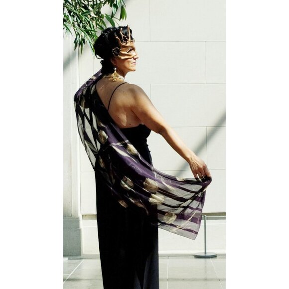 Purple Rose Flowers Garden Sheer Scarf Vintage Accessory - Picture 1 of 10